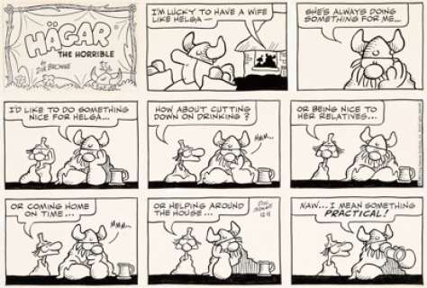 Browne, Dik - Dik Browne Hagar the Horrible Sunday Comic Strip Original Art dated 12-11-83 (King Features Syndicate, 1983)....