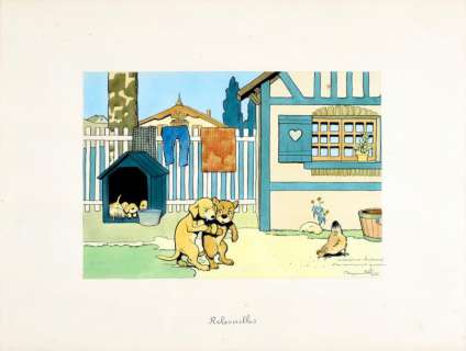 Benjamin Rabier - Les retrouvailles. Une illustration originale et très