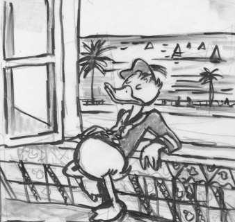 Tony Fernandez, Disney Artist | Donald Duck Inspired By Henri Matisse’s "Seated Woman, Back Turned to the Open Window" (1922) - Original Preliminary Sketch- Tony Fernandez Signed - Ink Art | Catawiki