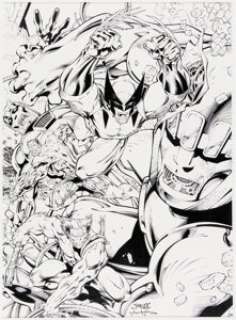 Jim Lee and Scott Williams - Wolverine and Colossus "Fastball Special" Illustration Original Art (undated).... | Heritage