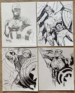 Suayan / Conrad / Dazo / Landini - Captain America - 4 x dessin original par Mico Suayan / Will Conrad / Bong Dazo / Stefano Landini - Page volante - Exemplaire unique - (2011/2012)