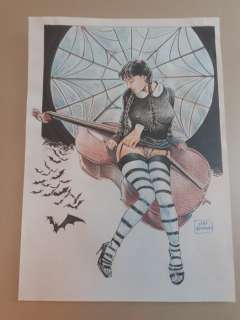 Luca Raimondo | Luca Raimondo - Illustrazione originale firmata "Wednesday Addams" - (2023) | Catawiki