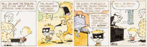 Bill Watterson Calvin and Hobbes First Appearance of Spaceman Spiff Hand-Colored Daily Comic Strip Original Art dated 11-29-85 (Universal Press Syndicate, 1985).