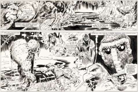 Mike Ploog and Frank Chiaramonte Man-Thing #5 Double Page Spread 4-5 Original Art (Marvel, 1974).