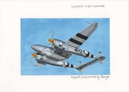 Bunya Watanabe - Hand Drawn Illustration "LOCKHEED P-38 LIGHTNING"