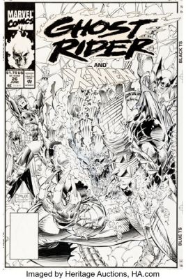 Jim Lee and Scott Williams Ghost Rider #26 X-Men Cover Original Art (Marvel, 1992). | Heritage