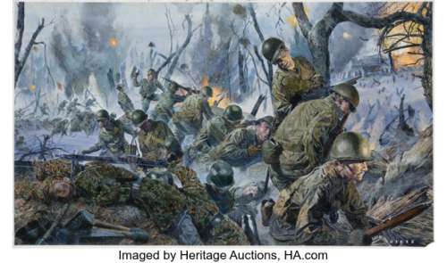 James Dietz The Battle of Huertgen Forest Paperback Novel Wraparound Cover Painting Original Art (Jove Books, 1983).