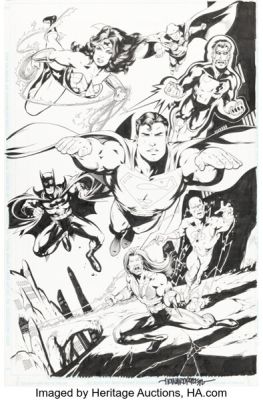 Howard Porter and John Dell JLA United Limited Edition Lithograph Illustration Original Art (DC, 1998).