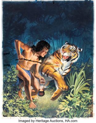 Morris Gollub Four Color #487 - Rudyard Kipling‘s Mowgli Jungle Book Cover Painting Original Art (Dell, 1953).