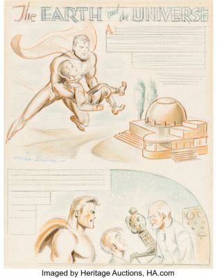 Joe Shuster "The Earth and the Universe" Superman Educational Comics Interior Page Preliminary Original Art (c. 1945-46). | Heritage