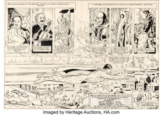 Joe Orlando Superman #400 Double Page Spread 3-4 Original Art (DC, 1984). | Heritage