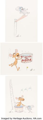Rocky and Bullwinkle Rocky and Bullwinkle Original Artwork Trio Signed by Gerard Baldwin (Jay Ward, 1990s). | Heritage