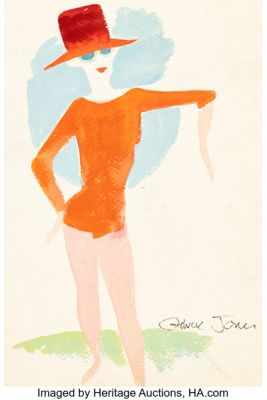 The Art of Chuck Jones - Woman in Red Signed Gouache Illustration Original Art (c. 1960s). | Heritage