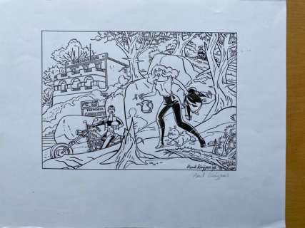 Franka - Originele tekening + inkleuring + prent Harley Collectie - (1998) | Catawiki