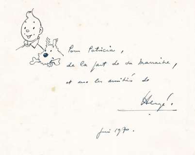 Hergé | Tintin au Congo (B39), agrémenté d’une dédicace d’Hergé à l’encre de chine (Têtes de Tintin et Milou). L’album est en mauvais état. | Septimus
