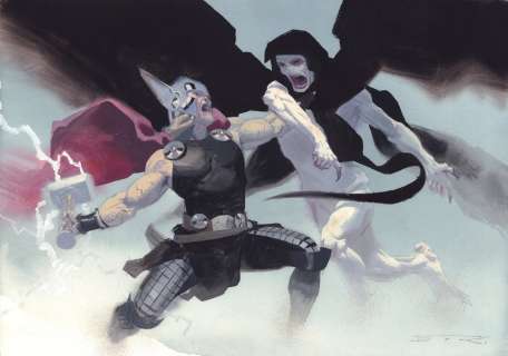 Esad Ribic | Thor Vs. Gorr the God Butcher Painted Art Commission Example - 2022 Signed | Anthony’s Comic Book Art