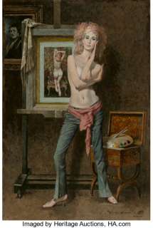 Robert McGinnis (American, b. 1926) J.C. Between Poses, 2015 Gouache on board 17-3/4 x 12 inches (45.1 x 30.5 -