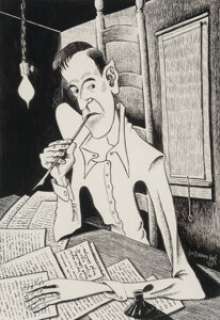 Lee Brown Coye (American, 1907-1981). 3 Tales of Horror, back book cover, Portrait of H.P. Lovecraft, 19...