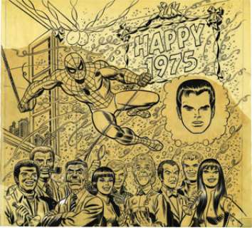 John Romita Sr. - Spider-Man Calendar Illustration Original Art (Marvel, 1975). Wallopin’ web-spinners -- what - | Heritage