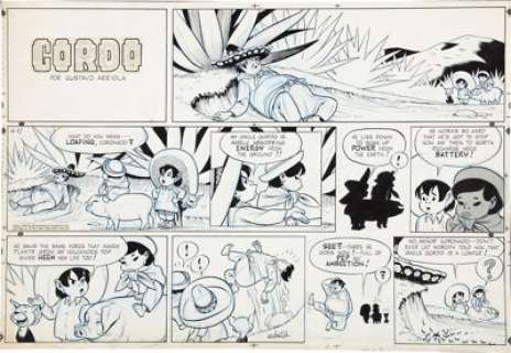 Gus Arriola Gordo Sunday Comic Strip Original Art, dated 4-27-47 (United Feature Syndicate, 1947). The superb -