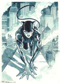 Fernando Dagnino Guerra - Catwoman on Rooftop with Gothm City Background Painted Art - Signed
