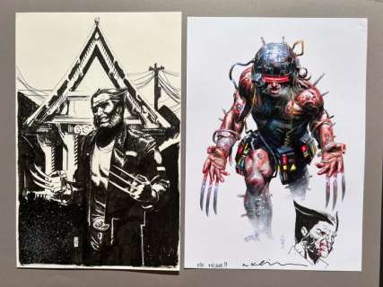 Nic Klein - Dessin original + impression avec croquis original - Wolverine - 2018