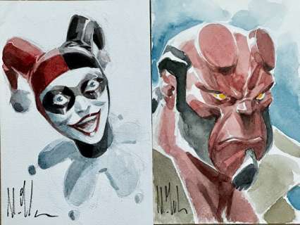 Marco Failla - 2 Original drawing - Harley Quinn & Hellboy | Catawiki