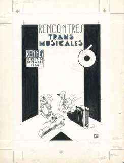 Joost Swarte - Illustration originale pour l‘affiche des rencontres Trans Musicales de Rennes en 1984