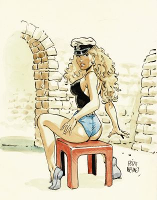 Félix Meynet | Lot 394 - Hommage à Manara, dessin original à l’encre de chine et à l’aquarelle. | Septimus