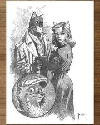 Maren Crayon original - Unique Composition Inspired by Blacksad – Hand Signed | Catawiki