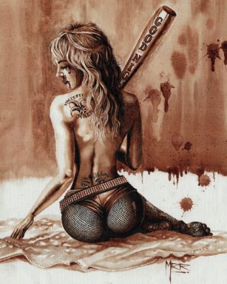 Martin RR Œuvre d’art originale sur le vin - “Harley Quinn" – Hand Signed | Catawiki