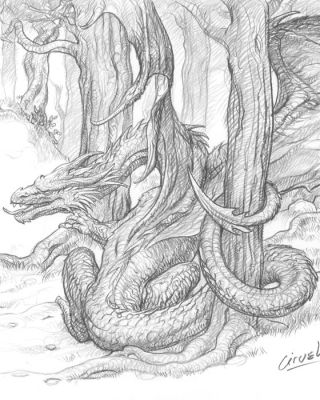 Ciruelo Cabral – Crayon original - Forest Dragon “D-054b" - Original Drawing - Hand Signed | Catawiki