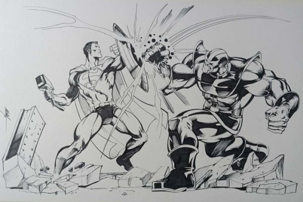 MC Wyman - 1 Original drawing - Thanos, Superman - Thanos vs Superman - 2011 | Catawiki