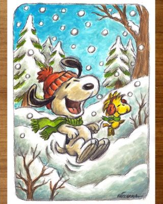 Joan Vizcarra Œuvre originale - Snoopy & Woodstock Having Snow Fun – Hand Signed Original Painting | Catawiki