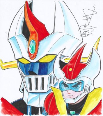 Go Nagai & Minoru Nonaka - 1 Original drawing - Great Mazinger - ft. Tetsuya Tsurugi - Signed - Goldorak Z | Catawiki