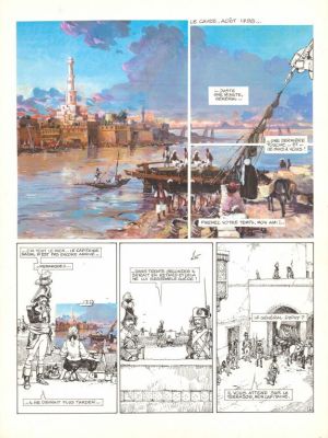 Michel Faure - Planche originale n°1, accompagnée d‘une peinture petit format composant la première case - Le Papyrus de Kôm-Ombo - Le Décalogue