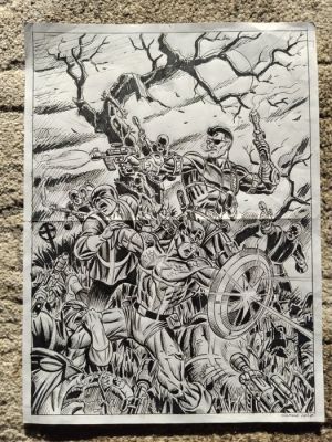 Comolo, Giorgio - 1 Original drawing - Captain America and Nick Fury vs Hydra | Catawiki