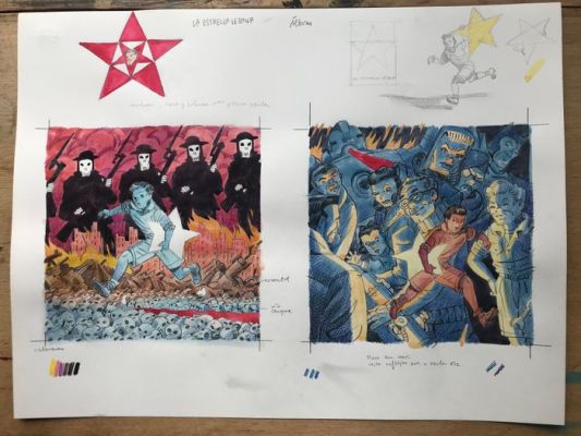 Daniel Torres - 1 Original preliminary drawing - Roco Vargas - Bocetos portada "La Estrella Lejana" - 1986 | Catawiki