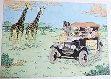 Wasterlain, Marc (in the style of Hergé) - original colour drawing, very large format  - Jeannette Pointu  - â€œTintin au Congoâ€