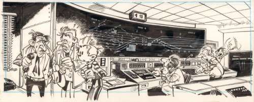 Illustration originale des Robinsons du Rail par André FRANQUIN sur un texte d‘Yvan DELPORTE