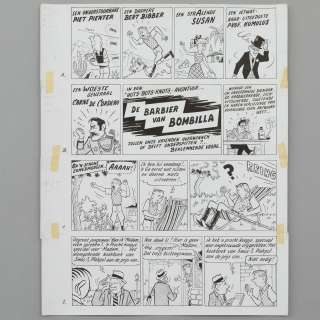 Jozef Van Hove (Pom) (1919-2014) | De Barbier van Bombilla. Originele tekenplaat van de eerste pagina uit het verhaal, inclusief de... | Bernaerts