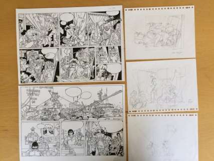 Kuijpers, Henk | Origineel (2 halve pagina’s) + 3 potloodschetsen + losse prent (plaat 37a) + kaartje + print  - Grand Adventure  - (2016) | Catawiki