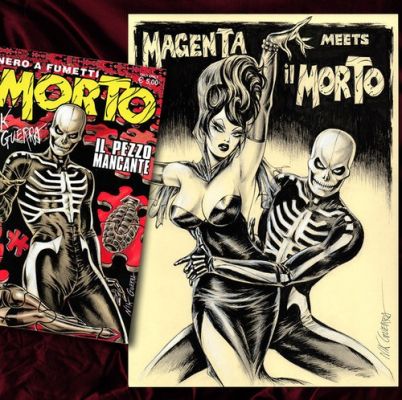 NIK GUERRA ORIGINAL ART ~ MAGENTA e IL MORTO PINUP + FUMETTO autografato ALBO 68