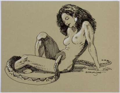 William Stout - Nude Woman with Boa Constrictor Illustration Original Art (1999). Stout’s clean lines and - | Heritage