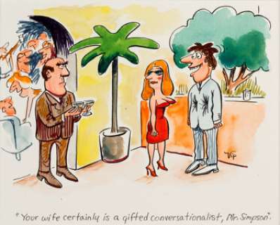 Virgil Partch Cartoon Illustration Original Art (undated). A hand-colored single panel gag with the caption -