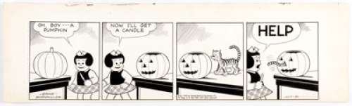 Ernie Bushmiller Nancy Daily Comic Strip Original Art dated 10-31-47 (United Feature Syndicate, 1947). A Halloween -
