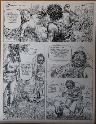 Averardo Ciriello | Tavola originale per Amazzoni 2 ‘Il potere dei Gong’. Cm. 33 x 43. Anno di esecuzione 1982. Pag. 33. Insieme alla tavola viene data anche una blueline colorata a mano dal colorista Rovatti. | Art e Fumetto