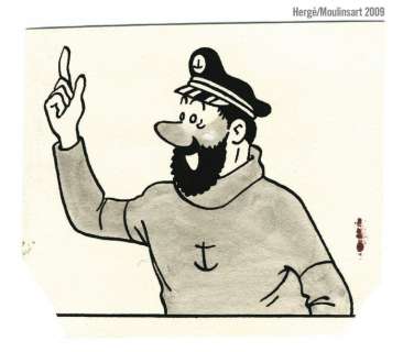 Herge | Le Trésor de Rackham le Rouge. Haddock. Encre de Chine et lavis noir | Coutau Bégarie