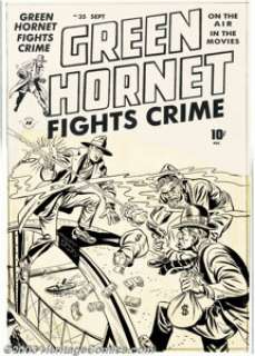 Al Avison - Original Cover Art for Green Hornet Comics #35 (Harvey, 1948). They stand atop a towering bridge, two - | Heritage