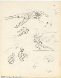 Frank Frazetta - Original Sketches, Figures in Motion (undated). A sketch page filled with pencil studies of male - | Heritage